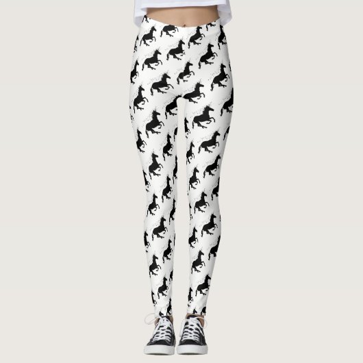 Magisches Niedliches Einhornmuster Schwarz und Wei Leggings (Vorderseite)