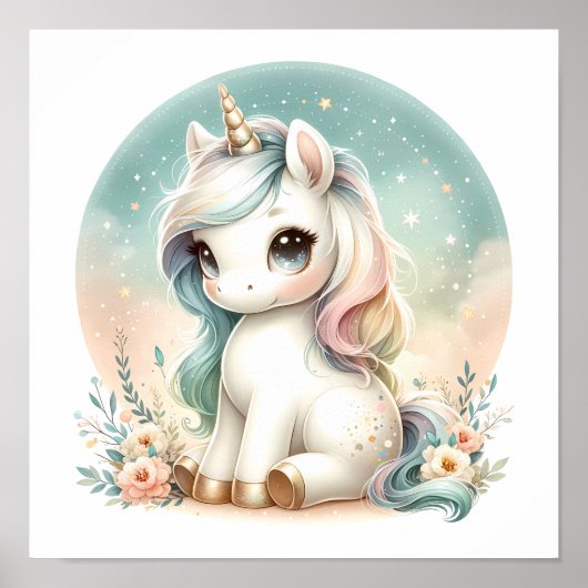Magisches Niedliches Kawaii Einhorn Kinderzimmer K Poster (Vorne)