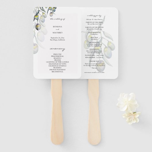 Magisches Olive Watercolor Handgemalte Programm Fächer (Vorne und Hinten)