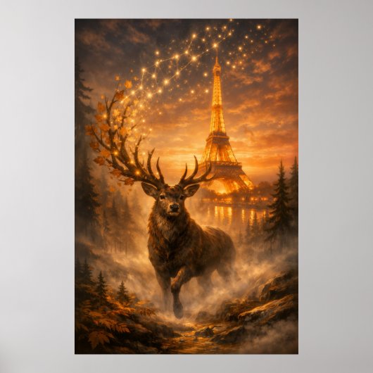 Magisches Paris Hirsch Eiffelturm Herbst Poster (Vorne)