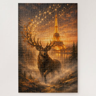 Magisches Paris-Hirsch Eiffelturm Herbst Puzzle