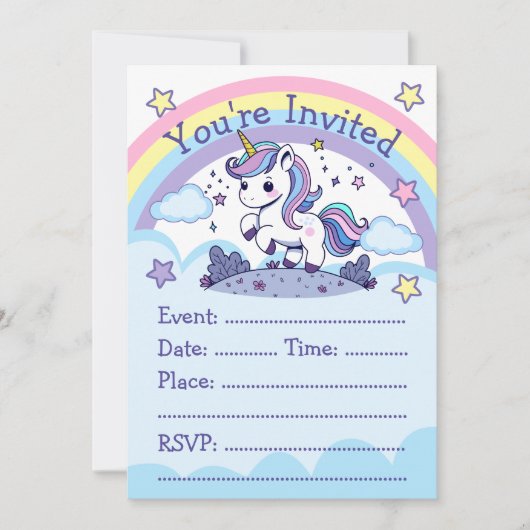 Magisches Pastel Unicorn Party Einladung (Vorderseite)