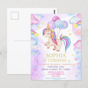 Magisches Pastell-Einhorn-Regenbogen-Geburtstagsfe Postkarte