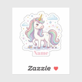 Magisches Pastell-Einhorn-Regenbogen personalisier Aufkleber