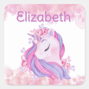 Magisches, personalisiertes Einhorn Quadratischer Aufkleber