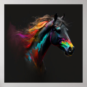 Magisches Pferd, Abstrakte Farben, Kunstdruckwand Poster
