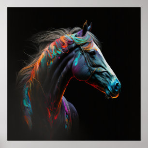 Magisches Pferd, Abstrakte Farben, Kunstdruckwand Poster