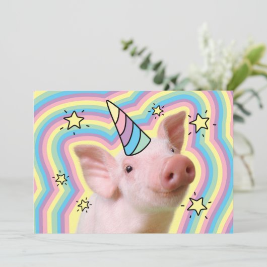 Magisches Piglet Unicorn Einladung (Stehend Vorderseite)