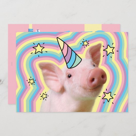 Magisches Piglet Unicorn Einladung (Vorne/Hinten)