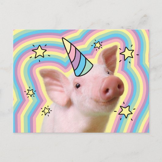 Magisches Piglet Unicorn Einladungspostkarte (Vorderseite)