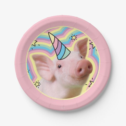 Magisches Piglet Unicorn Pappteller (Vorderseite)