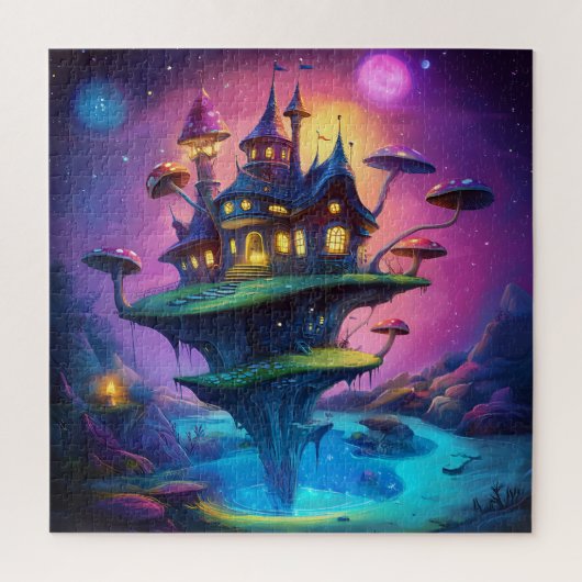 Magisches Pilz-Feenhäuschen & schwebende Insel Puzzle (Vertikal)
