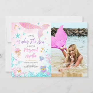 Magisches Pink Mermaid Birthday Foto Einladung