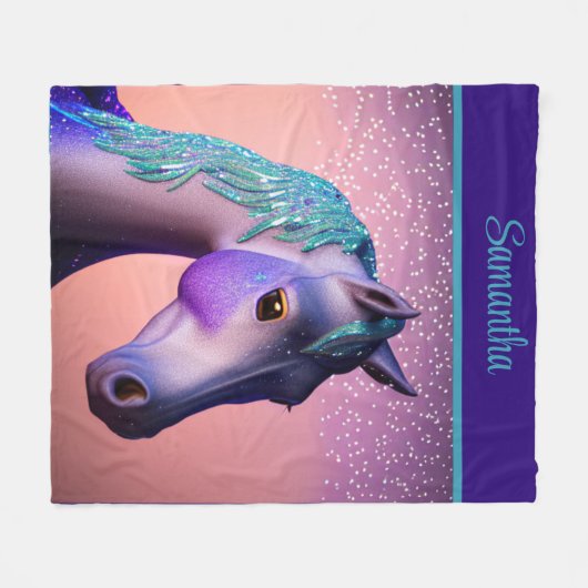 Magisches Pony in Lila und Aquamarin mit Individue Fleecedecke (Vorderseite (Horizontal))