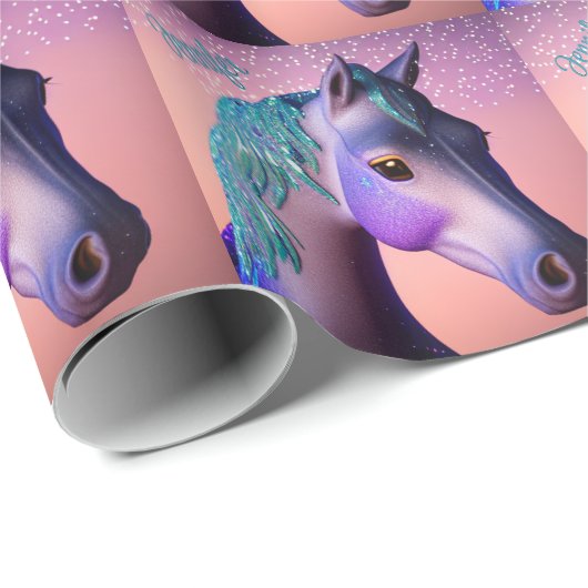 Magisches Pony in Lila und Aquamarin mit Individue Geschenkpapier (Rolleneckpunkt)