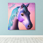 Magisches Pony in Lila und Aquamarin mit Individue Leinwanddruck (Insitu (Holzboden))