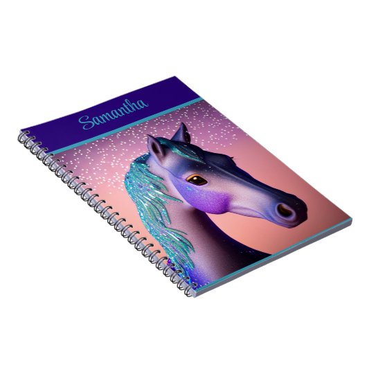 Magisches Pony in Lila und Aquamarin mit Individue Notizblock (Rechte Seite)