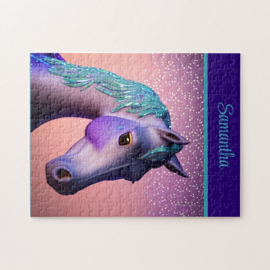 Magisches Pony in Lila und Aquamarin mit Individue Puzzle (Horizontal)