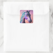 Magisches Pony in Lila und Aquamarin mit Individue Quadratischer Aufkleber (Tasche)