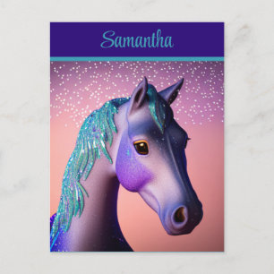 Magisches Pony in Lila und Türkis mit individuelle Postkarte
