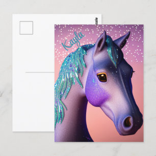 Magisches Pony in Lila und Türkis mit individuelle Postkarte