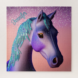 Magisches Pony in Lila und Türkis mit individuelle Puzzle