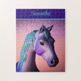 Magisches Pony in Lila und Türkis mit individuelle Puzzle