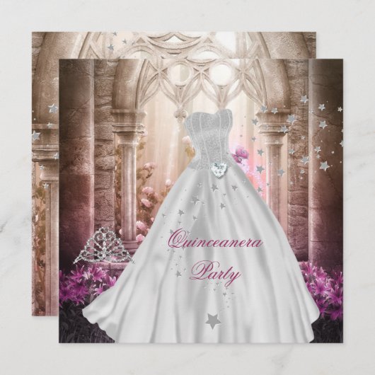 Magisches Quinceanera 15. Rosa Prinzessin Party Einladung (Vorne/Hinten)