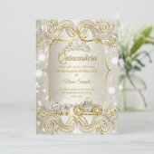 Magisches Quinceanera Kutsche Gold Beige Silber Einladung (Stehend Vorderseite)