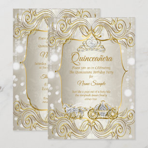 Magisches Quinceanera Kutsche Gold Beige Silber Einladung