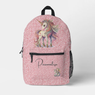Magisches Rainbow-Einhorn auf rosa Glitzer Bedruckter Rucksack