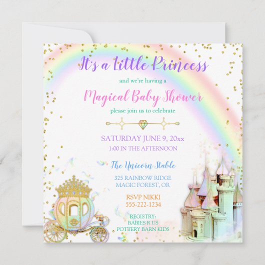 Magisches Rainbow-Prinzessin-Burgfriedhof Einladung (Rückseite)