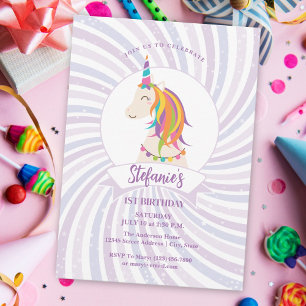 Magisches Rainbow Unicorn Baby Girl 1. Geburtstag Einladung