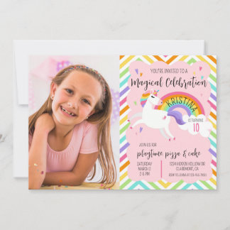 Magisches Rainbow Unicorn Foto Geburtstagseinladun Einladung