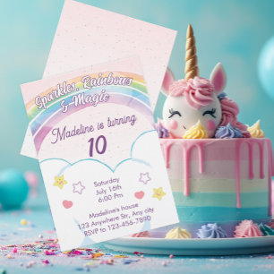 Magisches Regenbogen-Einhorn-Geburtstags-Einladung Einladung