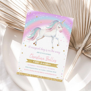Magisches Regenbogen-Einhorn-Mädchen 1. Geburtstag Einladung