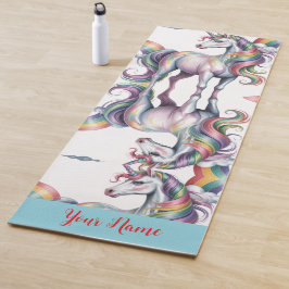 Magisches Regenbogen-Einhorn-Name Personalisiert Yogamatte