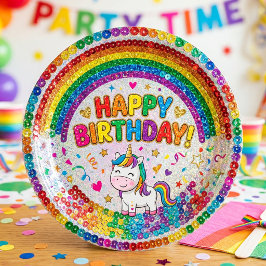 Magisches Regenbogen-Einhorn-Pailletten-Druck-Gebu Pappteller