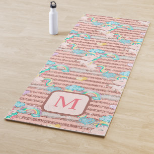 Magisches Regenbogen Einhorn Rosa Glitzer Monogram Yogamatte