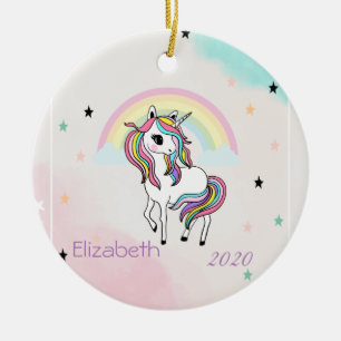 Magisches Regenbogen-Einhorn-Sterne Keramik Ornament