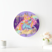 Magisches Regenbogeneis unicorrosa lila Glitzer Große Wanduhr (Zuhause)