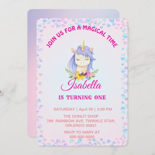 Magisches Regenbogengradienten 1. Party Einladung (Vorne/Hinten)