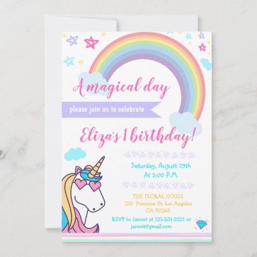 Magisches Regenbogenunicorn-Gesichts-niedlicher Einladung (Vorderseite)