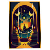 Magisches Reich der Bücher gelb Mittlere Geschenktüte (Rückseite)