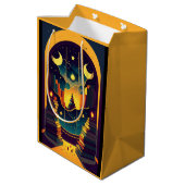 Magisches Reich der Bücher gelb Mittlere Geschenktüte (Rückseite Schrägansicht)