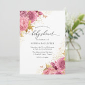 Magisches Rosa Blume Kinderdusche Einladung (Stehend Vorderseite)