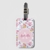 Magisches Rosa Einhorn Girly Rainbow Monogramm Gepäckanhänger (Vorderseite Vertikal)