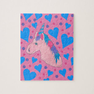 Magisches Rosa Einhorn Mythisches Hornherz Puzzle