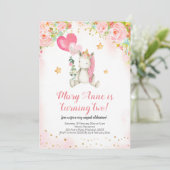 Magisches rosa Einhornmädchen zum zweiten Geburtst Einladung (Stehend Vorderseite)