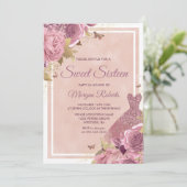 Magisches Rosa Kleid & Blume Sweet 16 Einladung (Stehend Vorderseite)